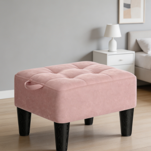 Jelly Pink Velvet Foot Stool with Legs 330lb